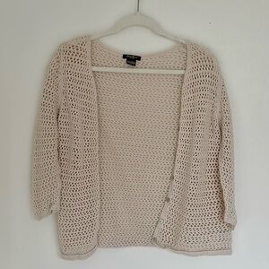 Cream Open-Knit Cardigan with Pearlescent Buttons